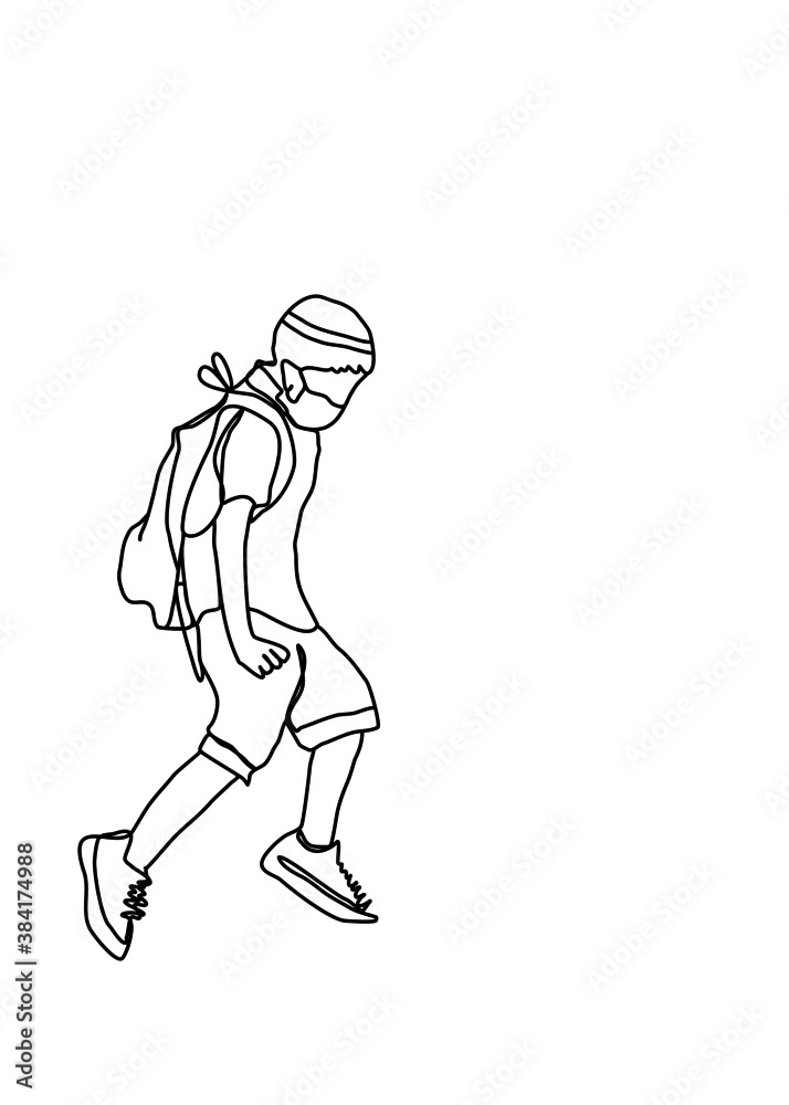 Fototapeta premium simple, drawing line, young boy jumping