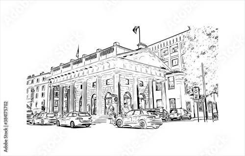 Building view with landmark of Bergamo is a city in the alpine Lombardy region of northern Italy. Hand drawn sketch illustration in vector.