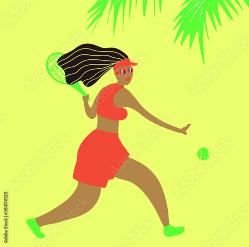 Woman playing tennis hand drawn vector