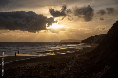 Isle of Wight, Stormy sunset over beach
