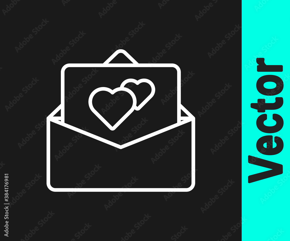 White line Greeting card icon isolated on black background. Celebration poster template for invitation or greeting card. Vector. White line Greeting card icon isolated on black background. Celebration poster template for invitation or greeting card. Vector.