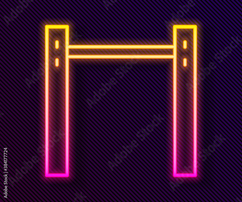 Glowing neon line Sport horizontal bar icon isolated on black background. Vector.