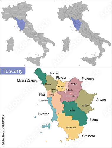 Illustration of Tuscany is a region in central Italy