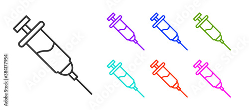 Black line Doping syringe icon isolated on white background. Set icons colorful. Vector.