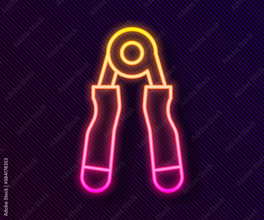 Glowing neon line Sport expander icon isolated on black background. Sport equipment. Vector.