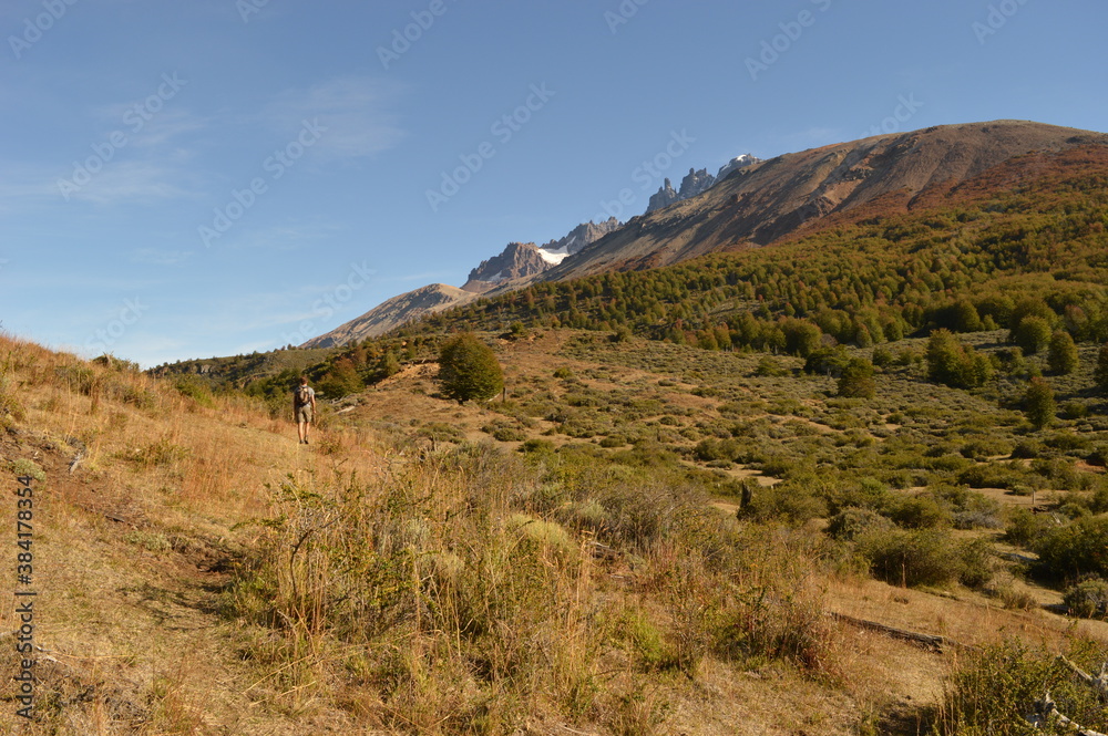 Hiking and climbing up to the Cerro Castillo Mountain in the national reserve of Patagonia, Chile