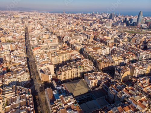 Obraz na płótnie Barcelona street aerial view with beautiful patterns in Spain. 2020 w salonie