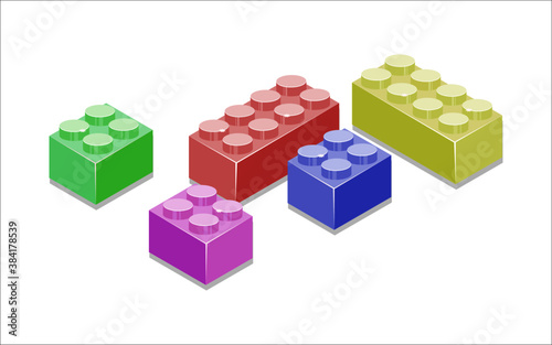 blocks isolated on white background. Building blocks used by kids. A set of toys design. Colourful building blocks.