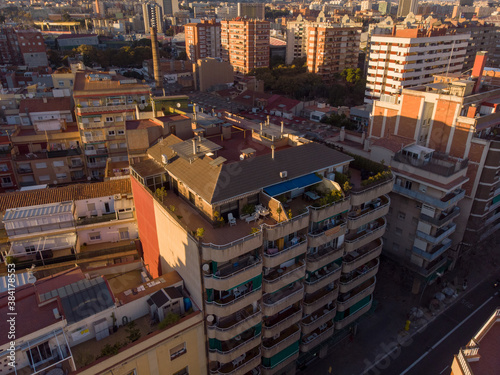 Obraz na płótnie Barcelona street aerial view with beautiful patterns in Spain. 2020 w salonie