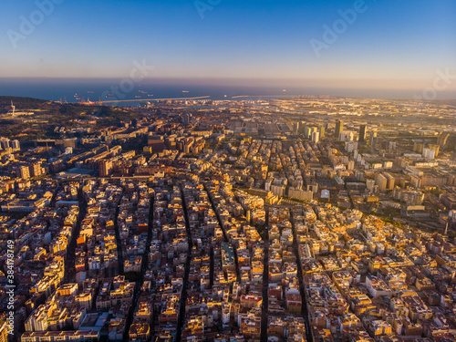 Obraz na płótnie Barcelona street aerial view with beautiful patterns in Spain. 2020 w salonie