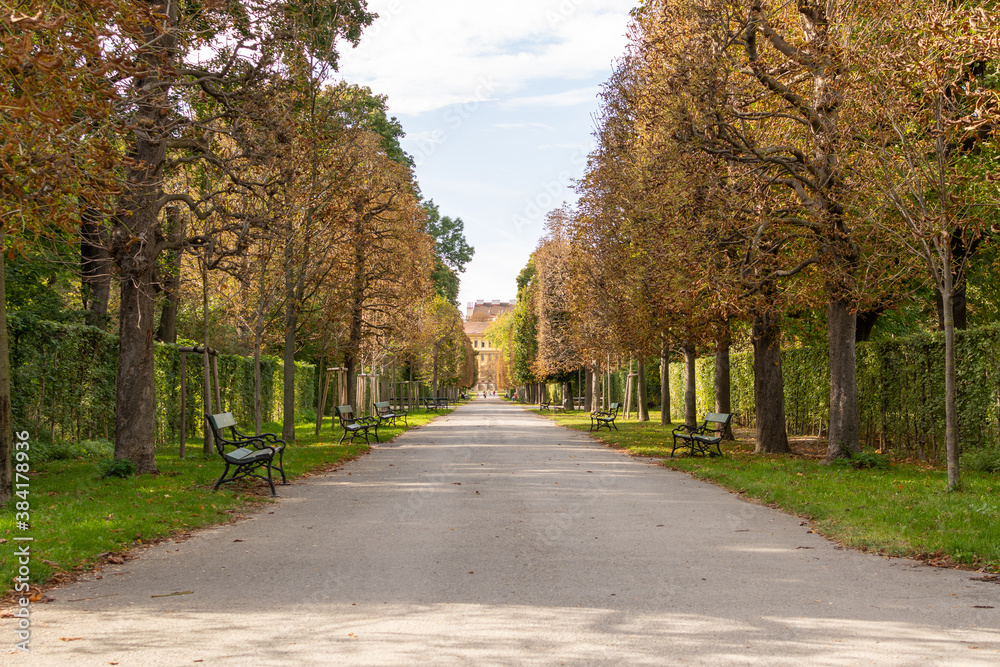 Avenue in Augarten Park in Vienna (Austria) on a nice sunny autumn day