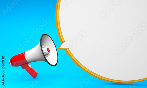Cuadro en lienzo Red megaphone and bubble on a yellow background
