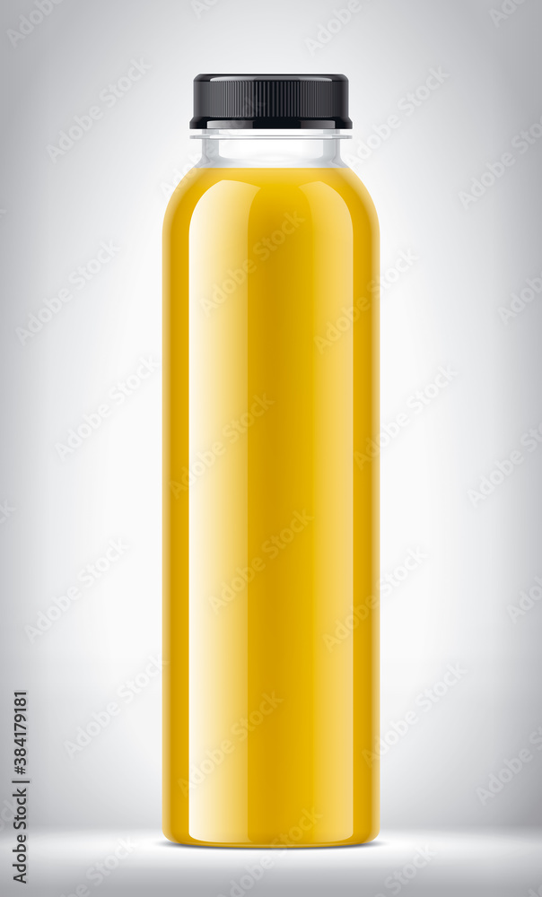 Plastic Bottle on background with Orange Juice. Plastic Bottle on background with Orange Juice.