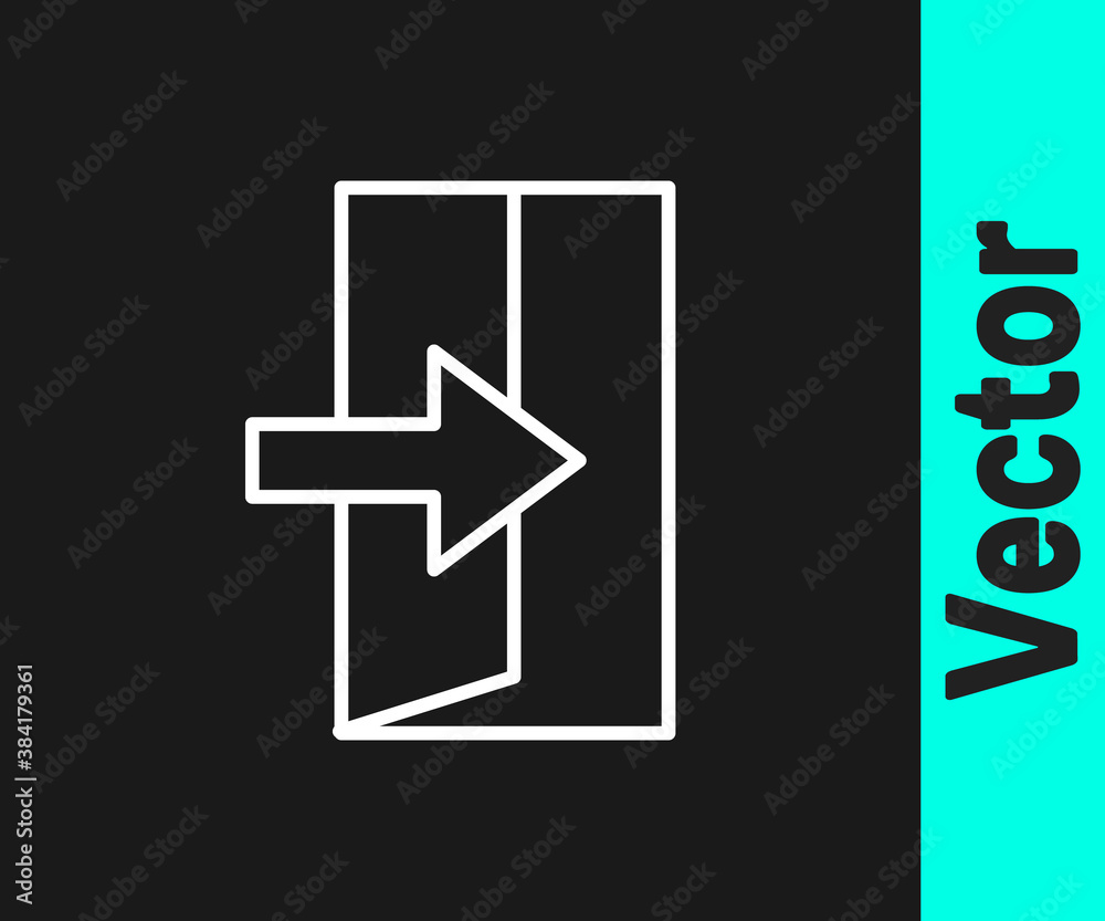 White line Fire exit icon isolated on black background. Fire emergency icon. Vector. White line Fire exit icon isolated on black background. Fire emergency icon. Vector.