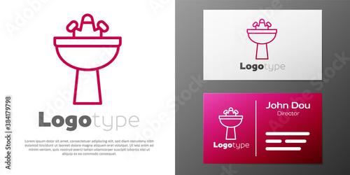 Logotype line Washbasin with water tap icon isolated on white background. Logo design template element. Vector.