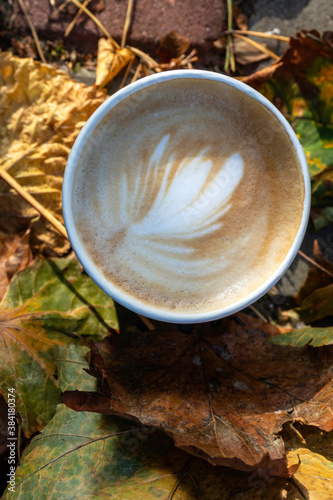 coffee cup and autumn leaves
