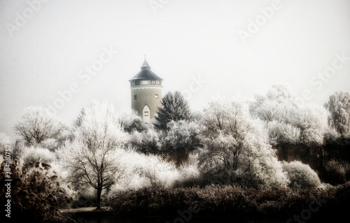 The Ziegeleipark in Heilbronn with the Water Tower in the Background, Heilbronn, Germany photo