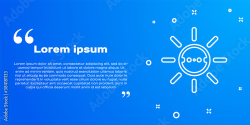 White line Solar energy panel icon isolated on blue background. Sun with lightning symbol. Vector.