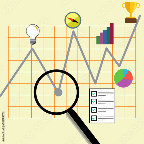 Info Graphic reporting and searching audit graph data analysis. Vector illustration