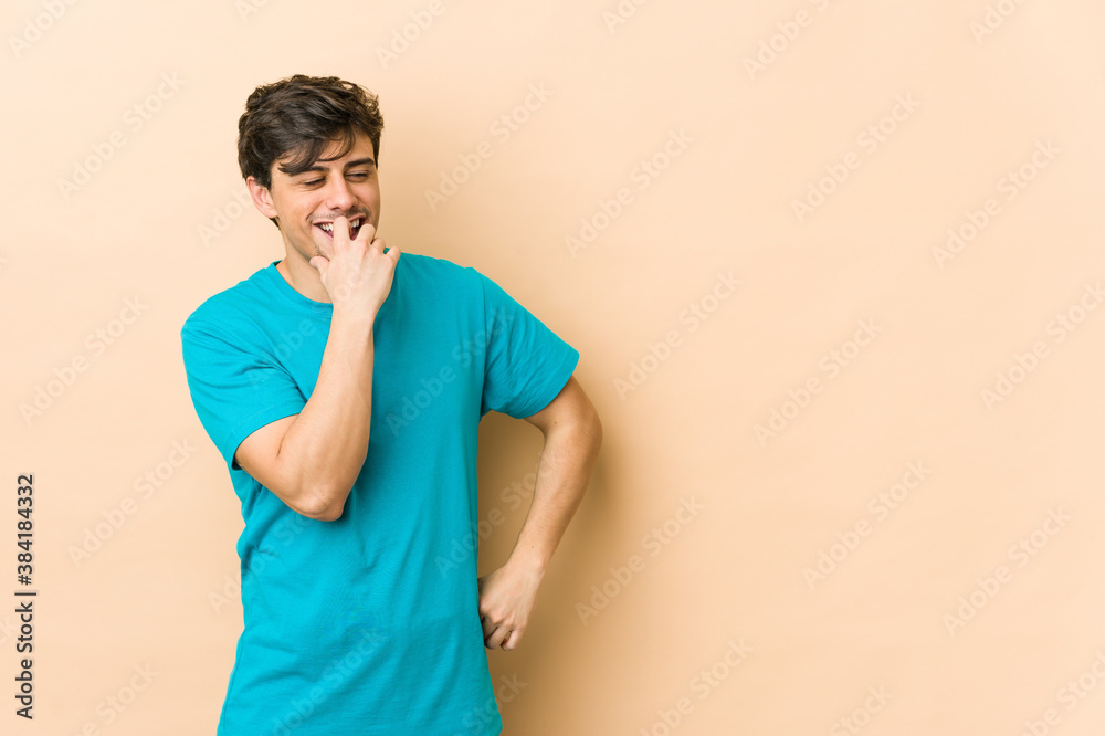 Young cool man relaxed thinking about something looking at a copy space. Young cool man relaxed thinking about something looking at a copy space.