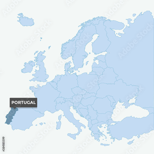 Europe map with the identication of Portugal. Map of Portugal. Location, information design. Vector stock © Jessica