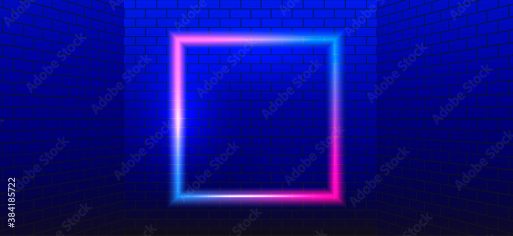 Neon lighting square. Abstract background. Vector stock illustration for poster or banner