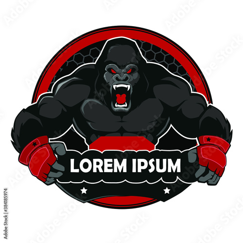 gorilla fighter logo cartoon in vector
