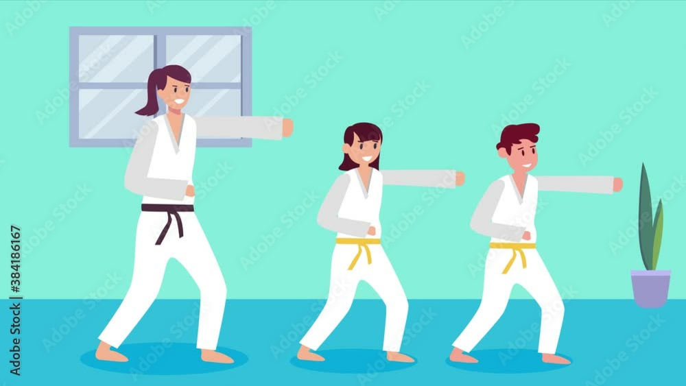 Trainer teach kids to karate punch technique