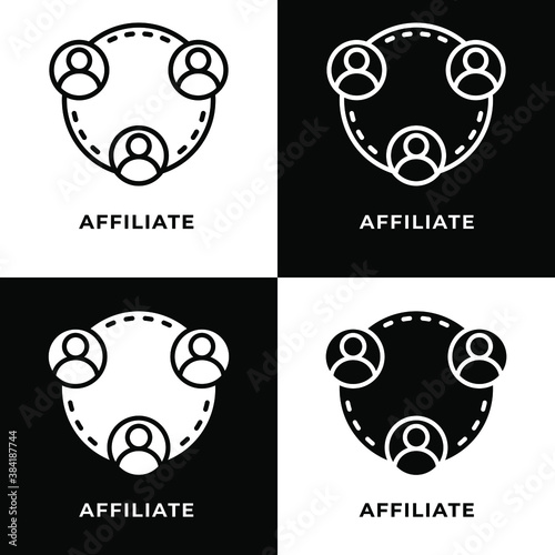 Affiliate Icon Symbol. Marketing Strategy Icon Line Black and Glyph Style. Business Referral Concept Vector
