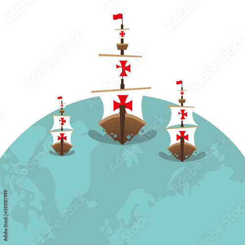 Christopher Columbus ship on world vector design