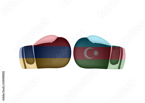 Armenia VS Azerbaijan conflict, Boxing gloves with Armenia and Azerbaijan flag, boxing battle concept, sign symbol background, vector illustration.