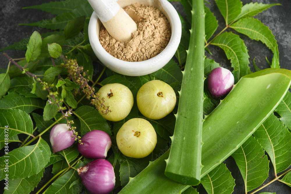 Ayurvedic Oil , Herbal Hair Oil with Herbs tulsi neem leaves, neem oil, amla  berry , amla powder