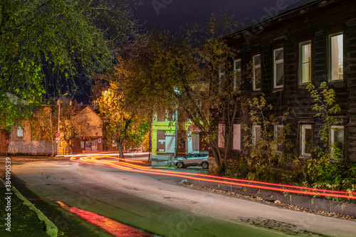 Long exposure night city car driving 