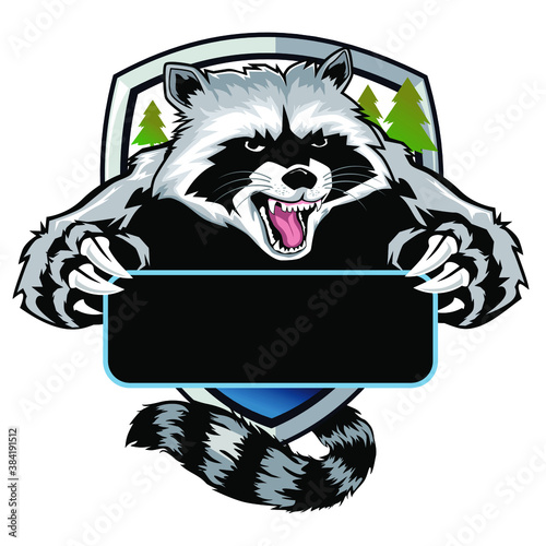 racoon logo cartoon in vector