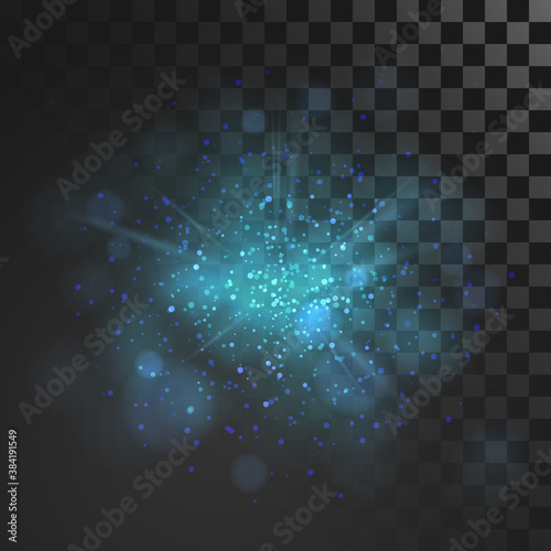 Blue dust vector firework explosion. Abstract Holiday Light Rays. Isolated on transparent background. Vector Illustration.