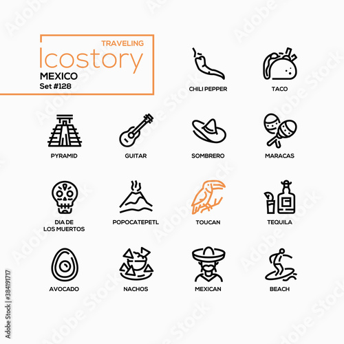 Mexico - modern line design style icons set