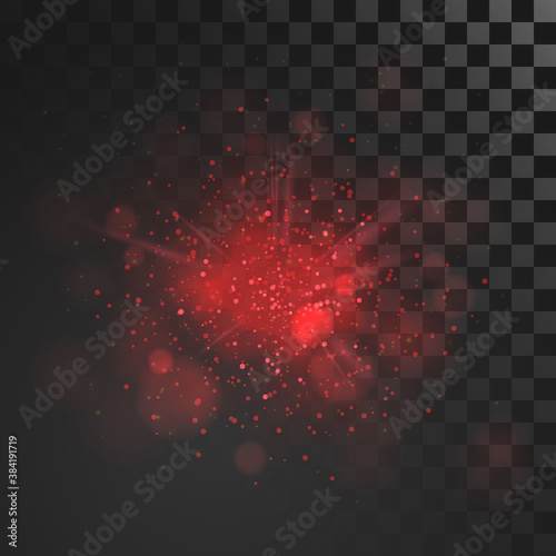 Red dust vector firework explosion. Abstract Holiday Light Rays. Isolated on transparent background. Vector Illustration.