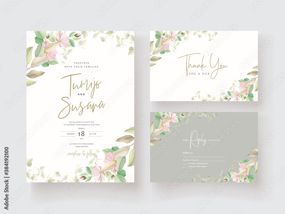 Beautiful lily flower wedding invitation card