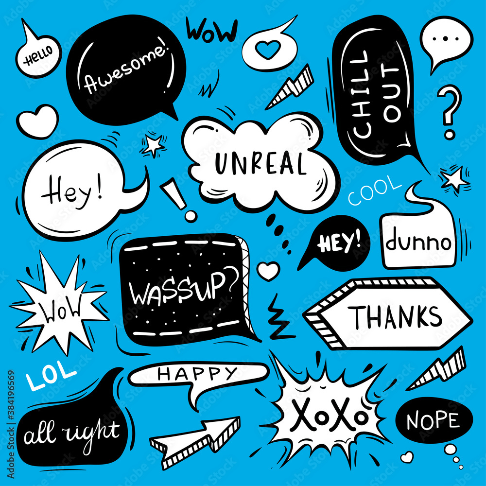 Cool OK Yes thank you, Speech bubbles with dialog words Vector bubbles speech illustration pink Thinking and speaking clouds