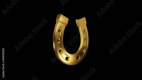 Golden horseshoe rotating. Alpha channel. Seamless looping.