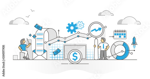 Business data research as company finance analysis outline monocolor concept