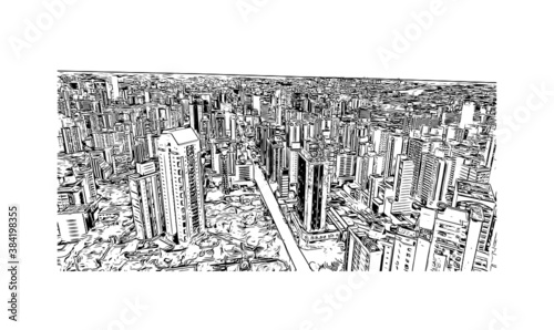 Building view with landmark of Belo Horizonte is the capital city of southeastern Brazil. Hand drawn sketch illustration in vector.