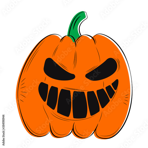 Cartoon pumpkin sniling. Lantern smiles evilly. Isolated illustration orange halloween pumpkin.