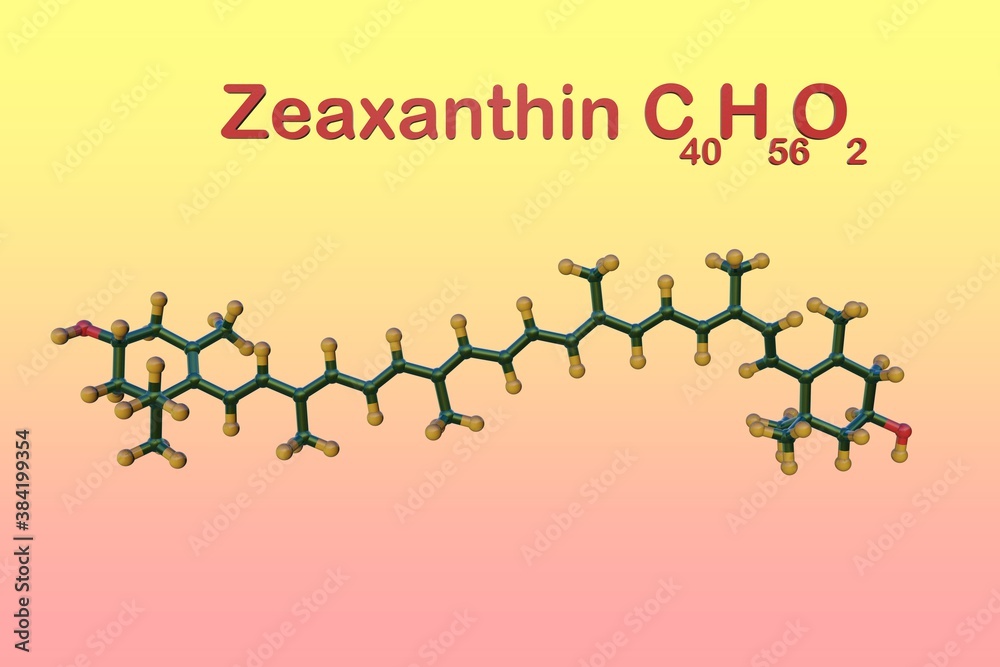 Structural chemical formula and molecular model of zeaxanthin, one of