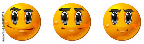 Set of emoticons with a serious facial expression, vector image, on a white background.