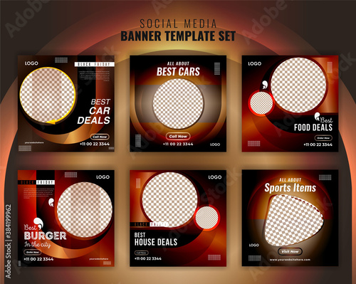 Set of editable social media banner templates for an Instagram post, Facebook square, corporate, advertisement, and business, fresh design with red and black