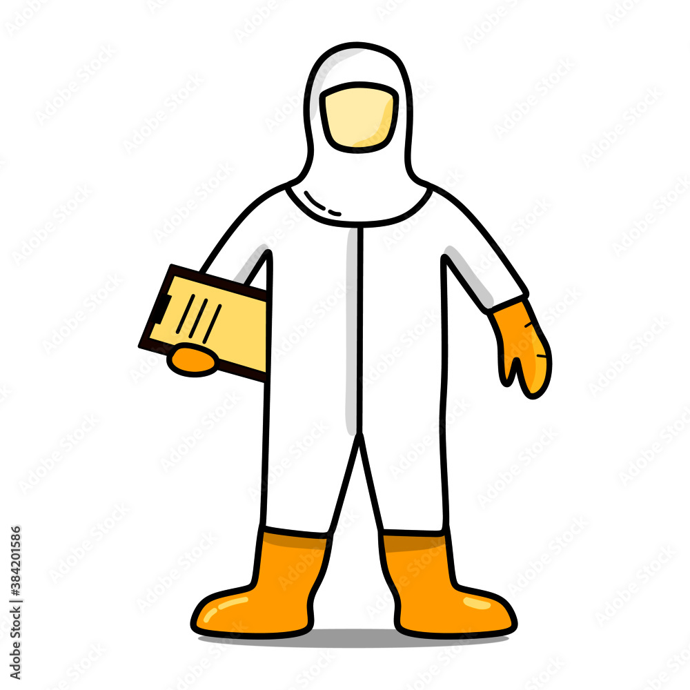illustration vector graphic of a doctor wearing a hazmat protective suit, perfect for health pamphlet
