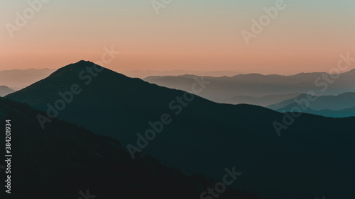 Ukrainian Carpathians, Montenegrin ridge, sunrise near the saddle of Montenegro, picturesque landscapes of Ukrainian mountains. © Niko_Dali