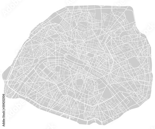 Paris France monochrome line city map. Plan of streets, urban background. Vector scheme with separated layers.
