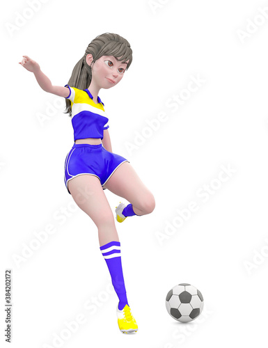 footballer girl is kicking the ball
